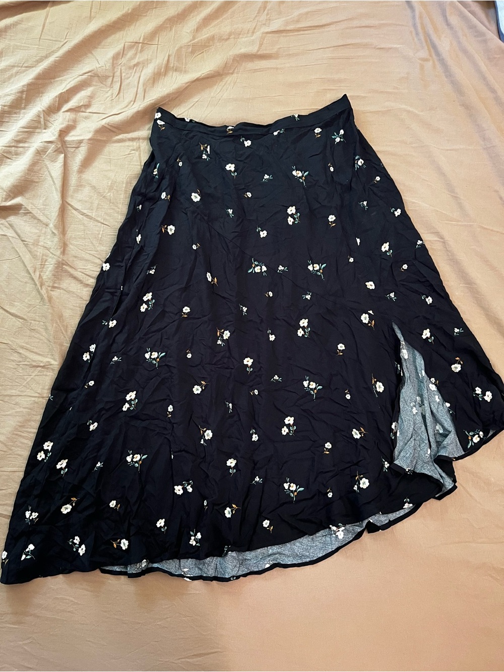 City Chic Black Midi Skirt with White & Green Floral Print